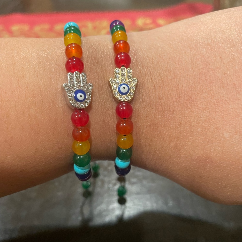 Hamsa Evil Eye Multicolor Beaded Bracelets